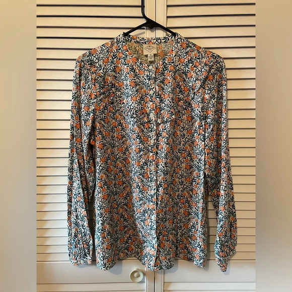 NWOT St. John’s Bay Floral Button Down Long Sleeve Ruffle Front Size Medium Top - Picture 1 of 11